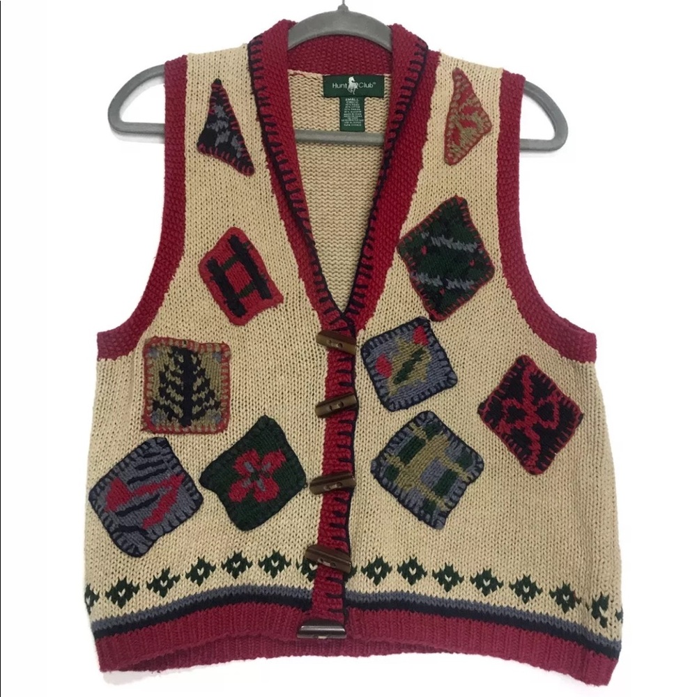 Vintage Hunt Club Equestrian Patchwork Sweater